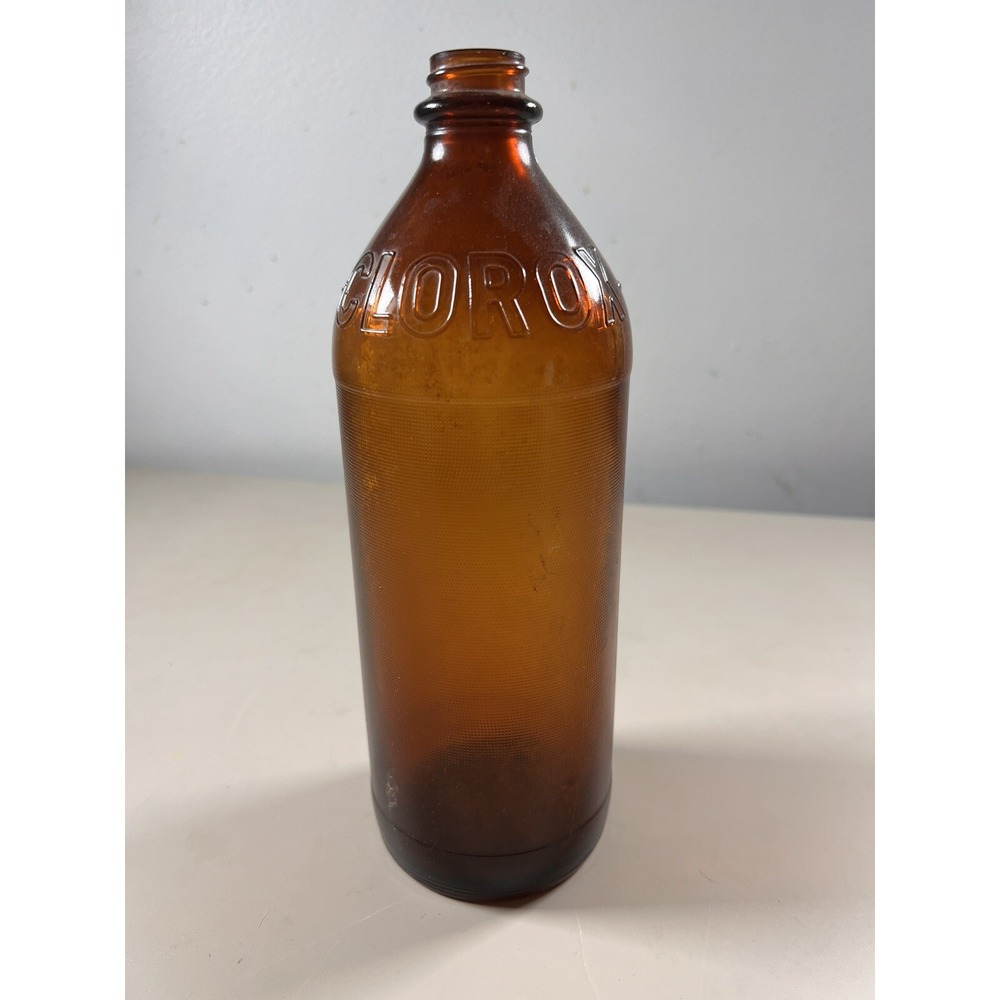 Vintage Clorox Amber Brown Embossed Quart Bottle